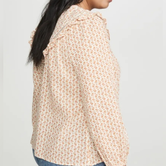 Ruffle-Yoke Prairie Peasant Modest Top in Cutout Blooms Size XL - Picture 2 of 11